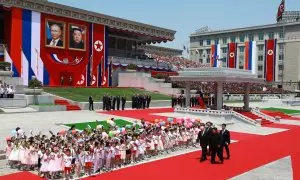 Kim Jong-un recibe al presidente ruso, Vladimir Putin, en Pyongyang para reforzar su alizana.