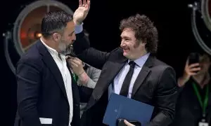 Santiago Abascal y Javier Milei, en Madrid el pasado 19 de mayo en un acto organizado por Vox.