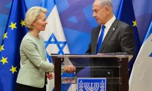 La presidenta de la Comisión Europea, Ursula von der Leyen, junto al primer ministro israelí, Benjamin Netanyahu.