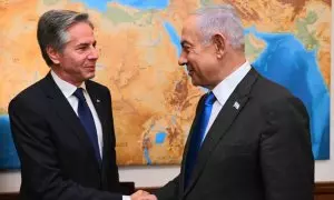 El primer ministro israelí, Benjamin Netanyahu, durante un encuentro con el secretario de Estado de EEUU, Antony Blinken.