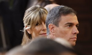 El presidente del gobierno, Pedro Sánchez, y su esposa, Begoña Gómez, en el palacio Real de Madrid, a 19 de junio de 2024.