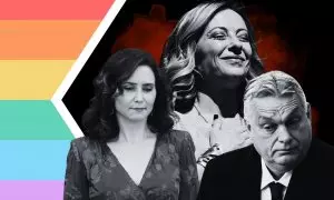 Montaje con Isabel Díaz Ayuso, Giorgia Meloni y Viktor Orbán, líderes de la derecha y la extrema derecha europea.