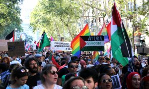 Manifestants a la marxa pels drets LGTBI d'aquest dissabte a Barcelona.