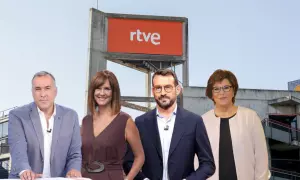 02/07/2024 Distintos presentadores de TVE. De izquierda a derecha: Xabier Fortes, Mónica López, Marc Sala y María Escario.