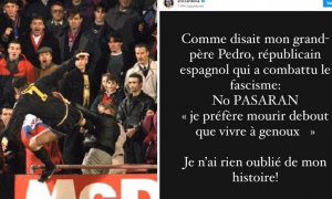 Éric Cantona le para los pies a la extrema derecha francesa con un lema republicano de la guerra civil española