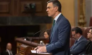 El presidente del Gobierno, Pedro Sánchez, durante su comparecencia en el Congreso.