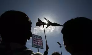 2 de febrero de 2024. Manifestación contra Estados Unidos e Israel y en apoyo al pueblo palestino en Sanaa, Yemen, en febrero de 2024.