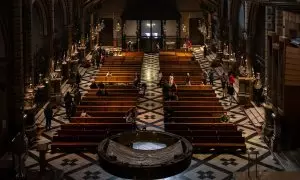 Varias personas en el monasterio de Montserrat, a 3 de marzo de 2024, en Monistrol de Montserrat, Barcelona, Catalunya (España).