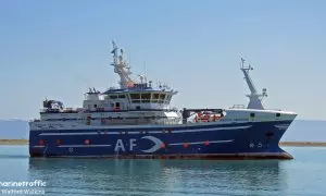 Vista del pesquero Argos Georgia, en el que iban 27 personas a bordo, entre ellos tripulantes gallegos, que se ha hundido de madrugada en las Islas Malvinas.