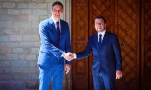 El president de la Generalitat, Pere Aragonès i Garcia, i el president del govern espanyol, Pedro Sánchez, s'han reunit aquest migdia al Palau de la Generalitat.