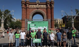 Representants de les entitats independentistes presenten la mobilització descentralitzada de la Diada, a l'Arc de Triomf de Barcelona