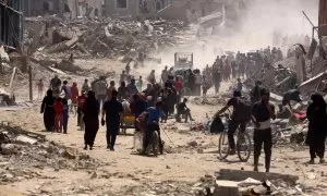 Palestinos en el campo de refugiados de Khan Yunis, en la Franja de Gaza, a 30 de julio de 2024.