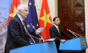 El alto representante de la UE para Asuntos Exteriores y Política de Seguridad, Josep Borrell, durante una rueda de prensa este martes en Vietnam.