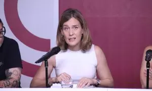 La coordinadora de Catalunya en Comú Jéssica Albiach durant la reunió del Consell Nacional en què s'ha presentat l'acord amb el PSC.