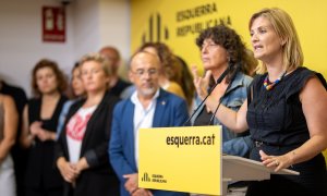 La portavoz de ERC, Raquel Sans, durante una rueda de prensa, en la sede de ERC, a 29 de julio de 2024, en Barcelona, Catalunya (España).