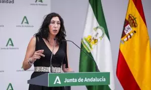 La consejera de Integración Social, Juventud e Igualdad de oportunidades de la Junta de Andalucía, Loles López, comparece ante los medios de comunicación para informar sobre la situación de los menores migrantes en Andalucía, a 9 de julio de 2024 en Sevil