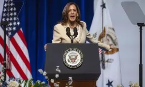 31/07/2024 La vicepresidenta y candidata demócrata a la presidencia de EEUU, Kamala Harris, durante una conferencia en Indiana. Foto de archivo.