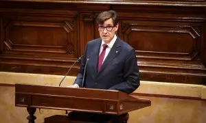 Salvador Illa en una de les seves intervencions al debat d'investidura al Parlament de Catalunya.