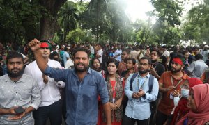 10 de agosto de 2024. Grupo de manifestantes en las instalaciones del Tribunal Supremo de Bangladesh, a 10 de agosto de 2024.