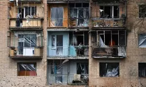 14/08/2024 Edificio destrozado en Kursk, Rusia. Foto de archivo.