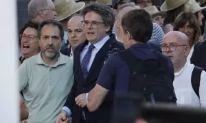 Foto de archivo de la llegada del líder de Junts, Carles Puigdemont, a las inmediaciones del Palau de la Generalitat de Catalunya, el pasado 8 de agosto de 2024, en Barcelona.