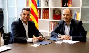 El nou secretari de governs locals i relacions amb l'Aran, Xavier Amor, reunit amb el conseller de Presidència, Albert Dalmau