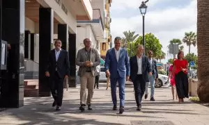 El presidente del Gobierno, Pedro Sánchez, a su llegada a la reunión de con el presidente de Canarias, el pasado viernes.