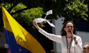 La líder de la oposición en Venezuela, Maria Corina Machado, durante una manifestación en protesta por los resultados de las elecciones, en Caracas. REUTERS/Leonardo Fernandez Viloria