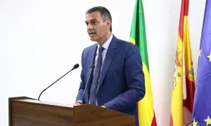 El presidente del Gobierno, Pedro Sánchez, interviene durante la presentación de la Alianza África Avanza, en la sede del Instituto Cervantes, a 28 de agosto de 2024, en Dakar (Senegal).