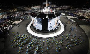 La delegación ucraniana durante la ceremonia de inauguración de los Juegos Paralímpicos París 2024, celebrada este miércoles en la capital francesa.