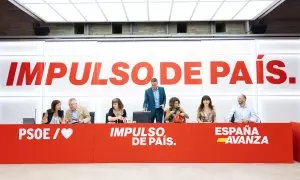 El presidente del Gobierno y secretario general del PSOE, Pedro Sánchez, preside la reunión de la Comisión Ejecutiva Federal en la sede de Ferraz.