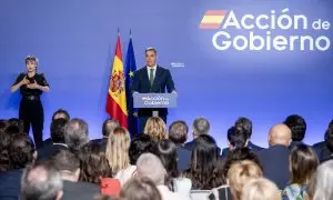 El presidente del Gobierno, Pedro Sánchez, durante el acto de apertura de curso político en el Instituto Cervantes este miércoles.