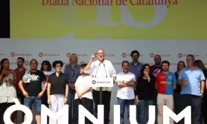 La junta d'Òmnium Cultural durant l'acte de l'entitat en el marc de la Diada