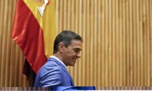 El presidente del Gobierno y secretario general del PSOE, Pedro Sánchez, este lunes en el Congreso de los Diputados.