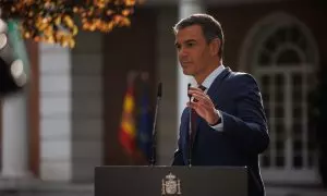 El presidente del Gobierno, Pedro Sánchez, interviene durante la firma del acuerdo con los agentes sociales para la flexibilización de las pensiones