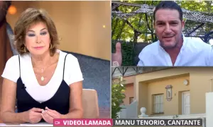 Captura de pantalla de una conexión en directo entre Manu Tenorio y Ana Rosa Quintana, en el programa 'Tardear', de Telecinco.