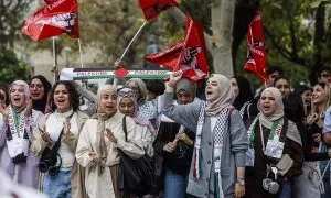 Estudiantes se reúnen durante una concentración en defensa del pueblo palestino, a 26 de octubre de 2023, en Valencia, Comunidad Valenciana (España).