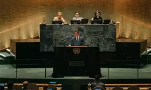 El presidente del Gobierno, Pedro Sánchez, durante su intervención en el debate general de la Asamblea de la ONU.