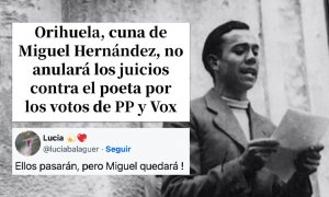 Indignación por la última infamia de PP y Vox en Orihuela contra Miguel Hernández: "El fascismo sigue vivo"