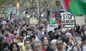 Varios cientos de personas se manifiestan en Barcelona para denunciar el "genocidio" en Palestina por parte de Israel, a 27 de septiembre de 2024.