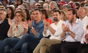 Pedro Sánchez, junto a Luis Tudanca, Teresa Ribera y Óscar Puente en un acto electoral en Valladolid el pasado mes de junio.