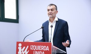 El coordinador federal de Izquierda Unida, Antonio Maíllo, durante una rueda de prensa.