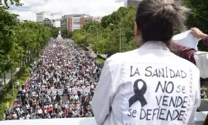 Cientos de personas durante una manifestación para defender la sanidad pública, en Madrid