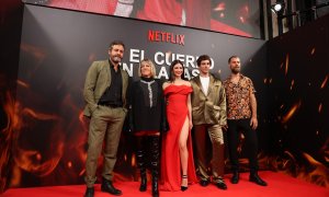 Úrsula Corberó, Quim Gutiérrez, José Manuel Poga, Isak Férriz y Eva Llorach en la premiere de 'El Cuerpo en Llamas' en el Cine Capitol (Madrid), a 6 de Septiembre de 2023.