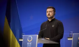 El presidente de Ucrania, Volodímir Zelenski, durante una conferencia de prensa en Berlín, a 11 de junio de 2024.