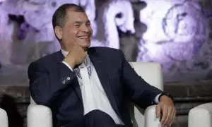 El expresidente ecuatoriano Rafael Correa participa en una conferencia en México en noviembre de 2019.