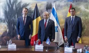 El primer ministro de Bélgica, Alexandre De Croo, el primer ministro de Israel, Benjamin Netanyahu y el presidente del Gobierno, Pedro Sánchez, el pasado 23 de noviembre de 2023.