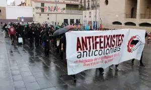 Manifestació antifeixista a Barcelona en contra del 12-O.