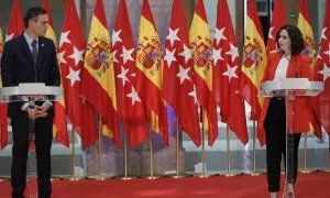 Pedro Sánchez e Isabel Díaz Ayuso, en la sede de la Presidencia de la Comunidad de Madrid en septiembre de 2020.