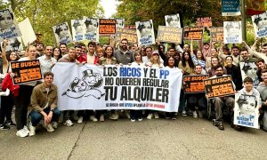 Miembros de Juventudes Socialistas de España (JSE), en la manifestación por la vivienda del pasado domingo,